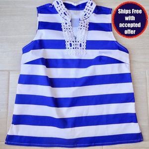 Talbots Embroidered Indigo Blue Side Zip S/L Top